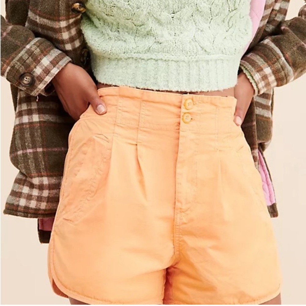 Free People Pleated Paper Bag Shorts in Orange NWT